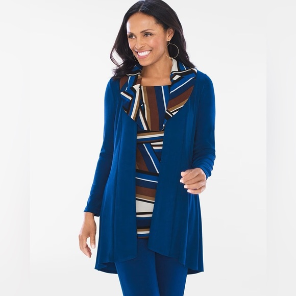 NWT Chico’s Travelers Size 3 Classic Pleat-Detail Cardigan in Royal Blue - Picture 4 of 7